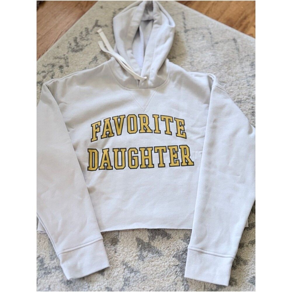 Favorite Daughter The Cropped Collegiate Cotton Blend Hoodie Stone/Dijon - Picture 2 of 6